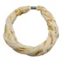 Soft cotton feel, Gold colour foil, feather design print loop scarves with a magnetic fastening.