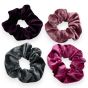 Plain velvet scrunchies.
In 4 assorted colours of Purple, Mulberry, Mauve and Grey.
Measuring approx. 13cm in diameter.
Pack of 12.