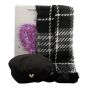 Ladies complete gift set includes,
1 Black ladies beret hat decorated with a heart and a Black checked pompom tassel scarf.
Beret 1 size, size adjustable
