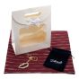 Ladies complete gift set includes a Burgundy/Gold colour foil chain print scarf, Gold colour plated lips design bag charm with genuine crystal stones, a Navy velvet drawstring gift pouch and a White card gift bag with a clear window and a velcro fastening