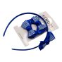 Gingham and satin bow set includes 1 Alice bad and 2 bow concord clips per card.
Alice band measures approx. 1cm wide.
Bows measure approx. 6cm x 3.5cm.
Presented on a display card with a euro hole for easy display.
Available in a choice of colours.