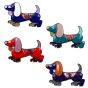 Venetti collection, Black colour plated dachshund sausage dog design brooch with coloured enamel detail.