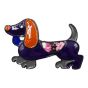 Venetti collection, Black colour plated dachshund sausage dog design brooch with coloured enamel detail.