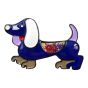 Venetti collection, Black colour plated dachshund sausage dog design brooch with coloured enamel detail.