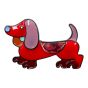 Venetti collection, Black colour plated dachshund sausage dog design brooch with coloured enamel detail.
