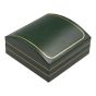 Classic Green leatherette card earring box, decorated with a Gold colour line, White velvet and White Satin interior.
Box measures approx. 7cm x 7cm x 3.5m.
****Earrings not included****