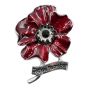 Venetti collection, Gold or Rhodium colour plated poppy design brooch with Red enamelling and genuine Jet crystal stones.