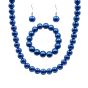 Venetti collection, Blue glass pearl necklace, elasticated bracelet and pierced stud earrings set.
