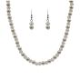 Venetti collection, Rhodium colour plated necklace and pierced drop earring set with pearl and faceted glass beads.