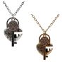 Gold or Rhodium colour plated XXL heart lock and key design pendant with genuine Clear crystal stones