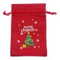 Christmas hessian drawstring pouches .

Available in red with christmas tree design.

Discount available in quantity .

See link below for a similar product .

Size approx usable space 12 X 10 cm ,total size 15 x 10 cm.