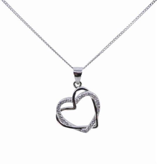 Silver Clear CZ Double Heart Pendant