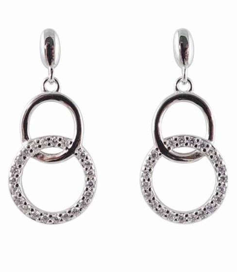 Silver Clear CZ Circle Drop Earrings