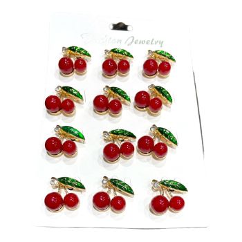 Ladies Gold colour plated cherry brooches with bead detail and genuine  clear crystal stones with enamel leaf detail.
