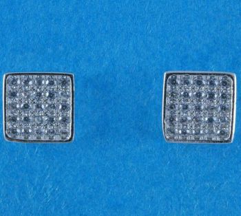 Silver Clear CZ Square Stud Earrings