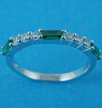 Silver Clear & Emerald CZ Ring