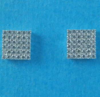Silver Clear CZ Square Stud Earrings