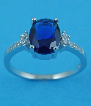 Silver Clear & Sapphire CZ Ring