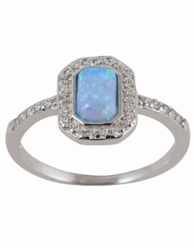 Silver Clear CZ &amp; Blue Opal Ring