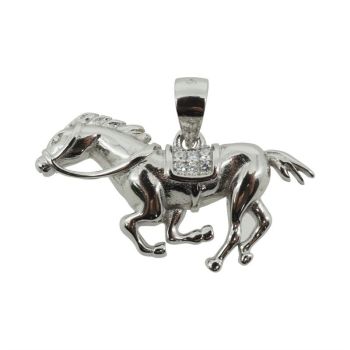 Silver Clear CZ Horse Pendant