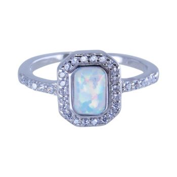 Silver Clear CZ &amp; White Opal Ring