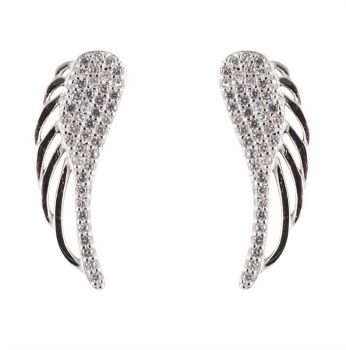 Silver Clear CZ Wing Stud Earrings
