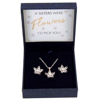 Sisters Flower Pendant & Stud Earring Set Gift Offer (£3.40 Each)