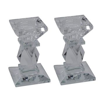 Glass Diamond Cut Candle Holders