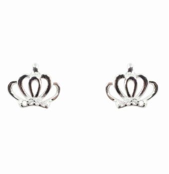 Silver Clear CZ Crown Stud Earrings