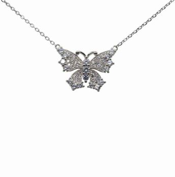 Silver Clear CZ Butterfly Necklace
