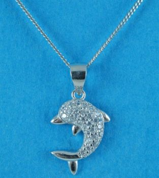 Silver Clear CZ Dolphin Pendant