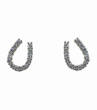 Silver Clear CZ Lucky Horseshoe Stud Earrings (£4.80 Each)