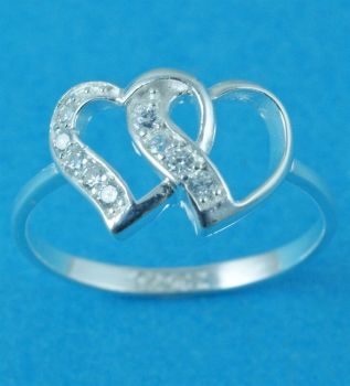 Silver Clear CZ Double Heart Ring
