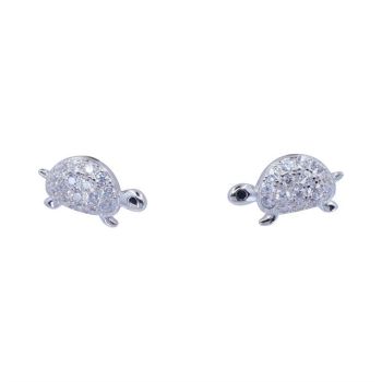 Silver Clear CZ Turtle Stud Earrings