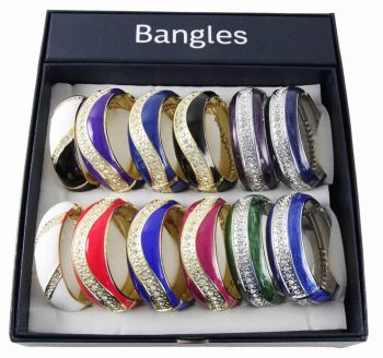 Boxed Assorted Diamante and Enamel Bangles (Approx: £2.85 Each)