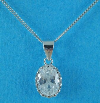 Silver Clear CZ Oval Pendant