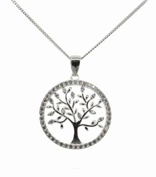 Silver Clear CZ Tree of Life Pendant