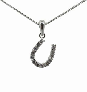 Silver Clear CZ Lucky Horseshoe Pendant