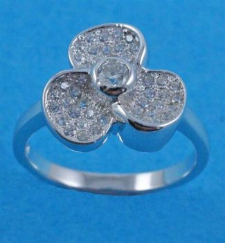 Silver Clear CZ Flower Ring  Size Q 