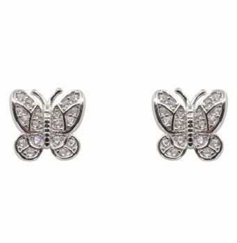 Silver Clear CZ Butterfly Stud Earrings