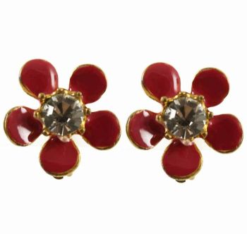 Diamante & Enamel Clip-on Flower Earring (£0.65 per Pair)
