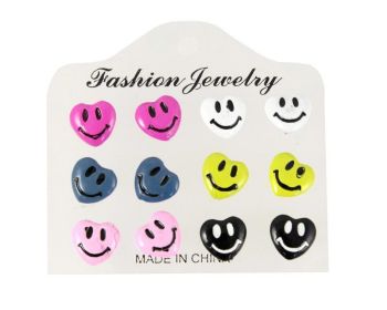 Assorted Smiley Heart Pierced Stud Earrings (£1.50 Per Pack; 25p Per Pair)