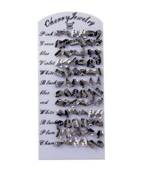 Assorted Monochrome Fashionista Theme Pierced Stud Earring Stand (20p Per Pair)