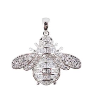 Silver Clear CZ Bee Pendant