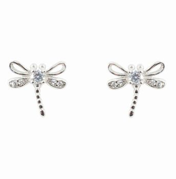 Silver Clear CZ Dragonfly Stud Earrings