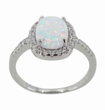 Silver Clear CZ &amp; White Opal Oval Ring (£7.50 Each)