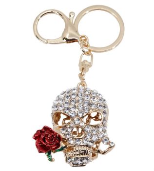 Diamante Skull & Rose Keyring/Bag Charm (£1.60 Each)