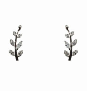 Silver Clear CZ Leaf Stud Earrings