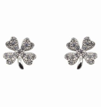 Silver Clear CZ 4-Leaf Clover Stud Earrings (£3.30 Each)