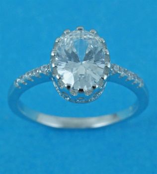 Silver Clear CZ Oval Ring 